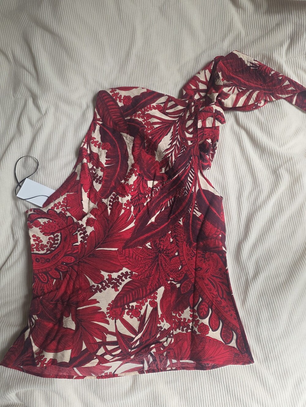 H&M Strap-detail One-shoulder Top Floral Red Paysley Bnwt - Picture 3 of 16